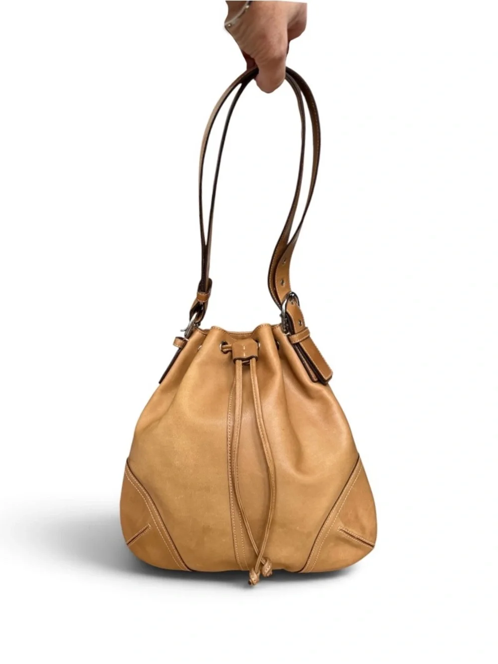 🎀 VINTAGE COACH DRAWSTRING BUCKET BAG | TAN LEATHER | AUTHENTIC 2004